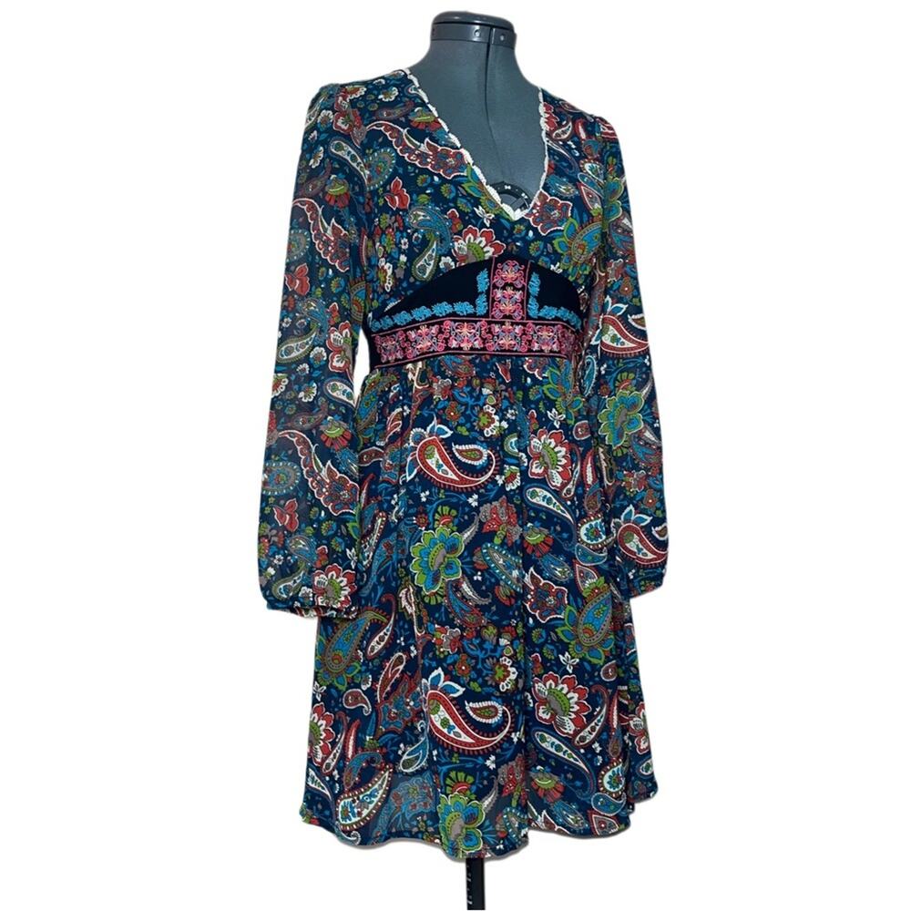 Flying Tomato Boho Mini Empire Waist Paisley Dress Size XS multi color - Picture 3 of 16